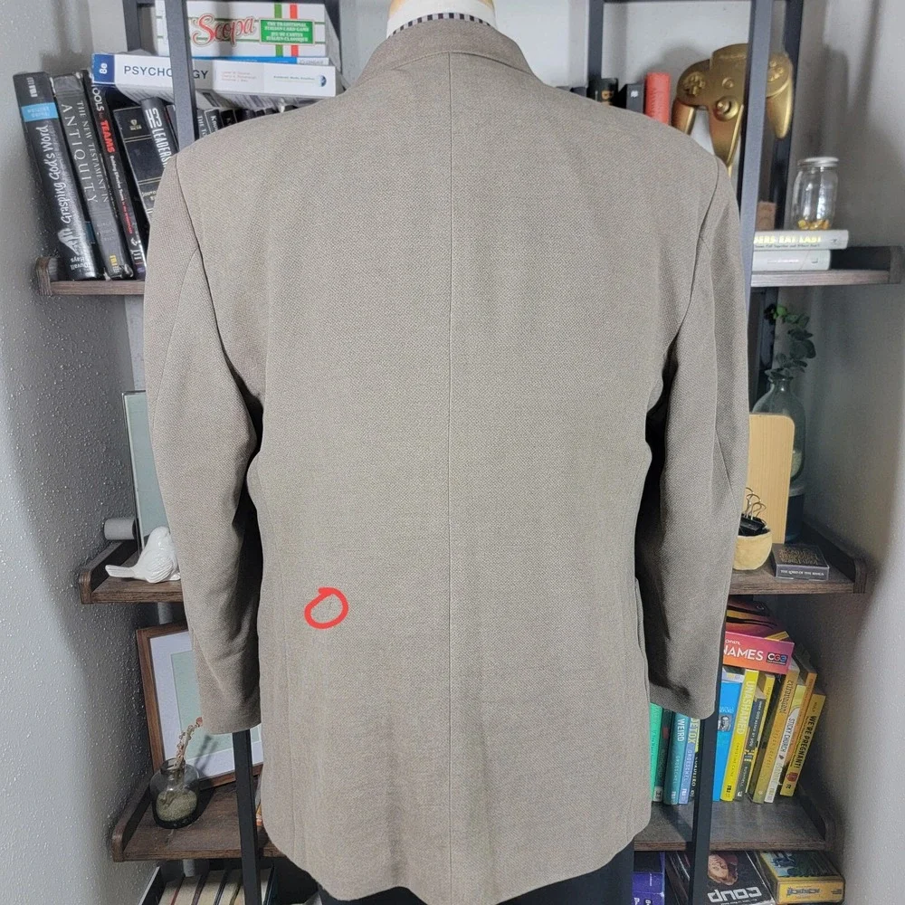 Haggar Black Label Mens Suede Sport Coat Blazer Three Button Brown Polyester 46R